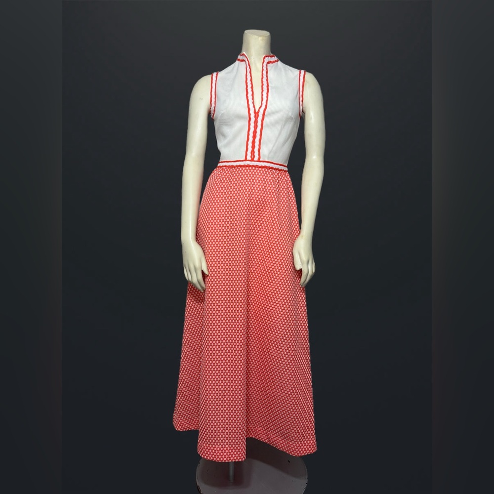SOLD • Vintage ILGWU Orange & White Sleeveless Maxi Dress